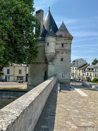 a castle with a stone wall next to a street at Les Apparts 75 & 80 in Châtellerault