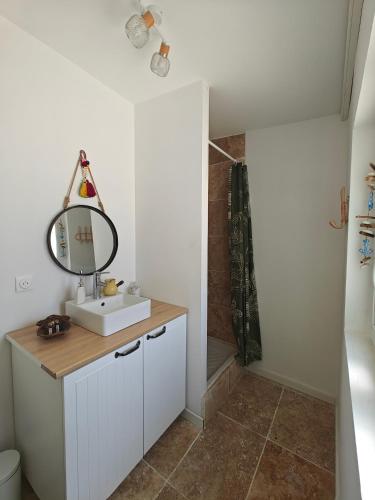 une salle de bain avec un lavabo et une douche dans l'établissement Casa Viajano - Dépendance Villa Marseille, à Marseille