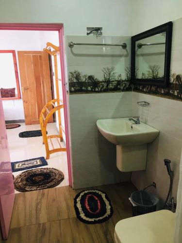 a bathroom with a sink and a mirror at Adisham village home in Haputale