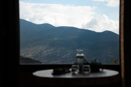 a window with a view of a mountain at Maison Michelangelo in Arachova