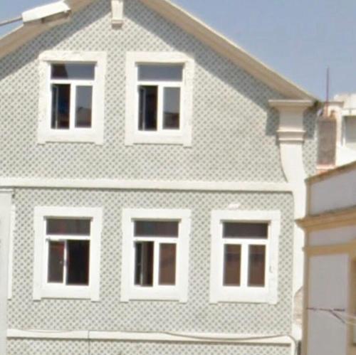 フィゲイラ・ダ・フォズにあるPrivate Room 202 in Guest House da Fonteの白い窓のある大きな家