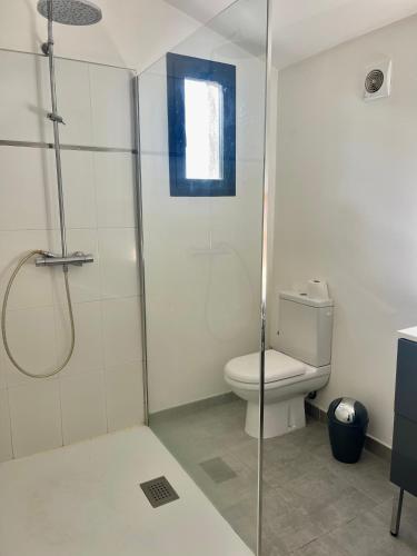 une salle de bain avec douche et toilettes dans l'établissement Maison T4 Saint Cyprien, à Lecci