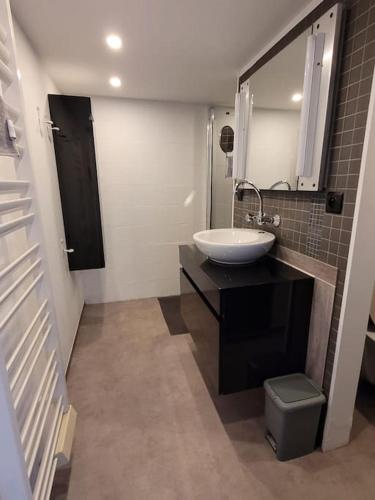 une salle de bain avec un lavabo et un miroir dans l'établissement Loft Via Nova 4 pers 65 m2, à Lavoine