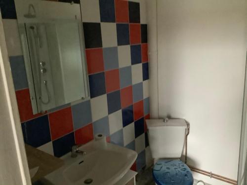 une salle de bain avec toilettes et lavabo dans l'établissement Appartement avec beaucoup de caractere, à Ligny-en-Barrois