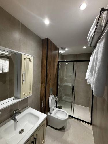 a bathroom with a toilet and a sink and a shower at Ferma Art hotel boutique in Baku