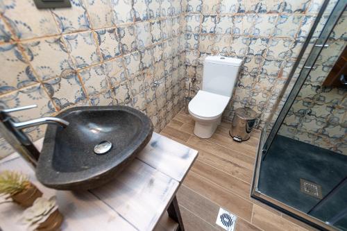 a bathroom with a sink and a toilet at Nostos Country House in Tsagarada