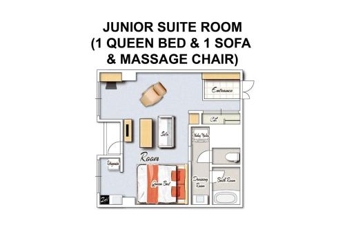 a floor plan of a queen bed and spa massage chair at Miyazaki Mango Hotel - Vacation STAY 58309v in Miyazaki