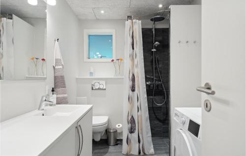 a white bathroom with a shower and a toilet at 4 Bedroom Cozy Home In Skjern in Skjern
