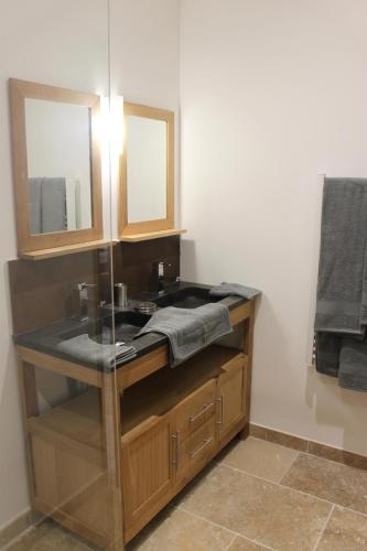une salle de bain avec un lavabo et un miroir dans l'établissement Les secrets de l'isle, à LʼIsle-sur-la-Sorgue
