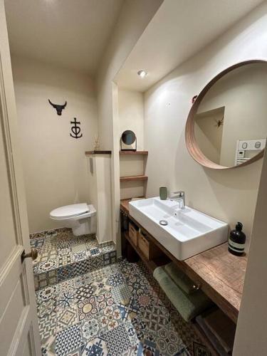 une salle de bain avec un lavabo et des toilettes dans l'établissement Le MasChica Arles Centre, à Arles