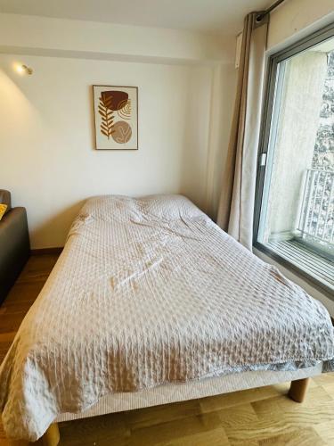 un lit dans une chambre avec une fenêtre dans l'établissement Montparnasse Duroc Paris, à Paris