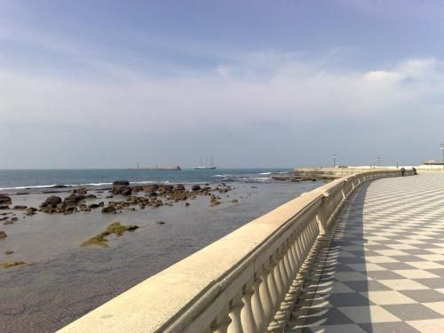 eine Strandpromenade am Strand mit dem Ozean im Hintergrund in der Unterkunft Albergo Pensione Ardenza SELF CHECK-IN in Livorno