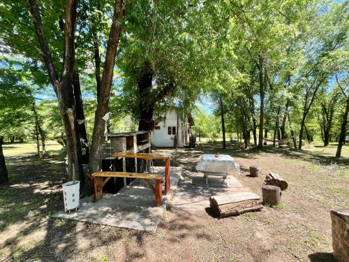 a picnic area in front of a tree at NOMADE cabin rent in San Antonio de Arredondo