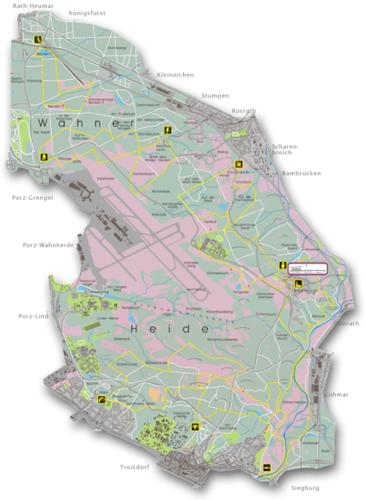 a map of a city with roads and highways at Urban Jungle Room rundum Entspannung mit Sauna in Troisdorf