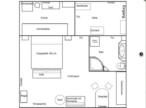 a floor plan of a house at Schöner Bungalow mit Gartenterrasse und Teich in Feldafing
