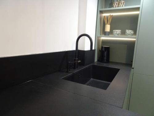 - une cuisine avec un évier sur un plan de travail dans l'établissement Loft Cosy Marseille, à Marseille