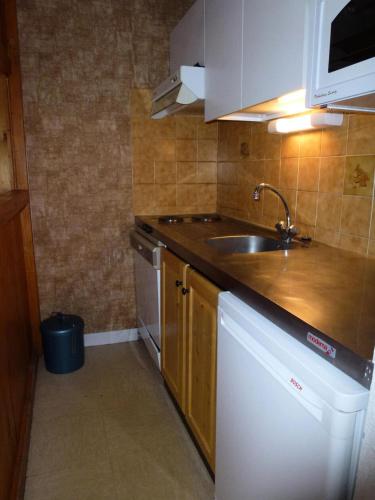 Il comprend une petite cuisine équipée d'un évier et d'un lave-vaisselle. dans l'établissement Résidence Parrachee - Studio pour 4 Personnes MAE-4661, à Val Cenis