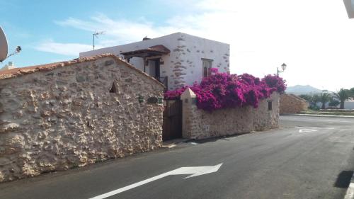 a building with flowers on the side of a street at Casa Rural Tamasite in Tuineje