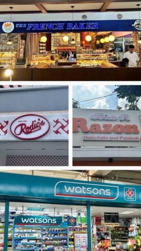 a series of four pictures of signs in a store at Budget Accommodation at Ace Suites by the Famous Indoor Water Spa in Manila