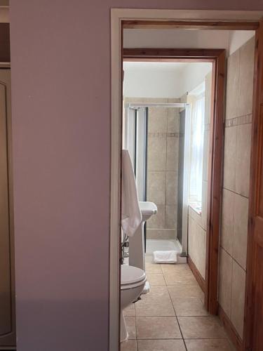 e bagno con servizi igienici bianchi e doccia. di Church View B&B & Holiday Cottages a York