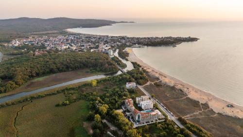 an aerial view of the shoreline of a beach at Aparthotel Hotel Prestige City II in Primorsko