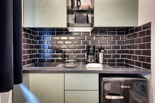 une cuisine avec un évier et un plan de travail dans l'établissement Alexandra joli studio centre, à Rouen