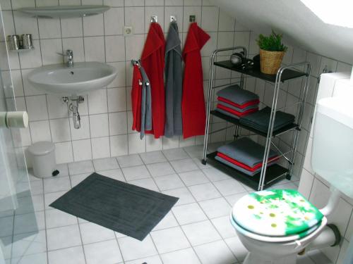 a bathroom with a toilet and a sink at Ferienwohnung Kleiner Esch in Bad Zwischenahn