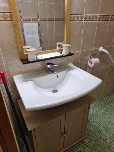a bathroom with a white sink and a mirror at Chambres d'hôtes à Pêtre in Entrevennes