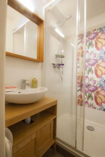 une salle de bain avec un lavabo et une douche dans l'établissement Studio Vue Mer à Kerfany Plage, à Moëlan-sur-Mer