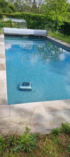 - un petit bateau dans l'eau de la piscine dans l'établissement Gîte de la Brasserie, à Grandfresnoy