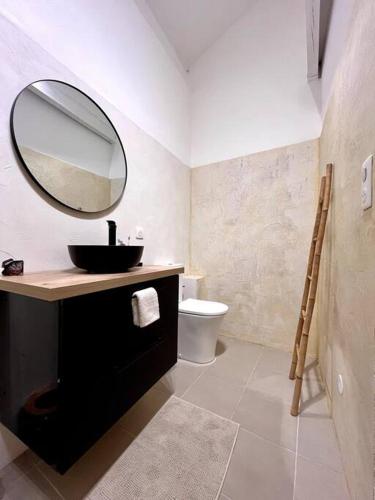 une salle de bain avec un lavabo et un miroir dans l'établissement Appartement de charme avec Mezzanine, à Bastia