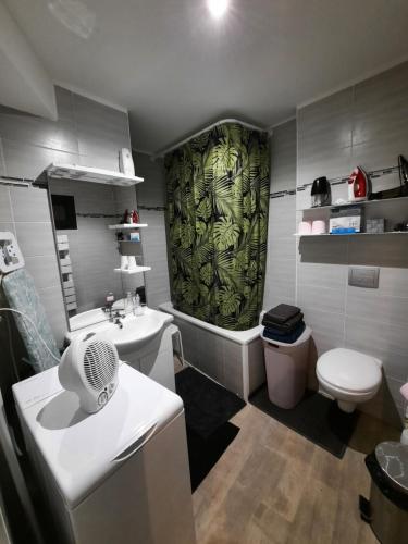 a small bathroom with a sink and a toilet at Maison avec Parking, proche Tours in Vouvray