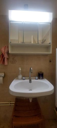 a sink in a bathroom with a light above it at Superdevoluy Le bois d'aurouze in Superdevoluy
