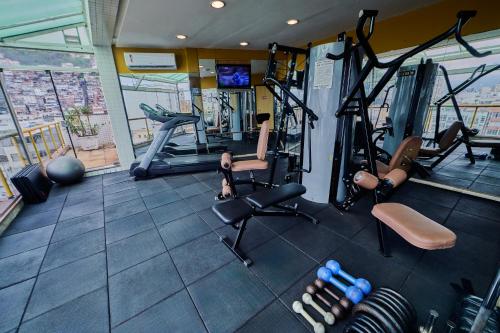 an overhead view of a gym with cardio equipment at South American Copacabana Hotel in Rio de Janeiro