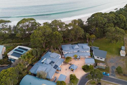an overhead view of a house on the beach at Sails Blu, Callala Bay in Callala Bay