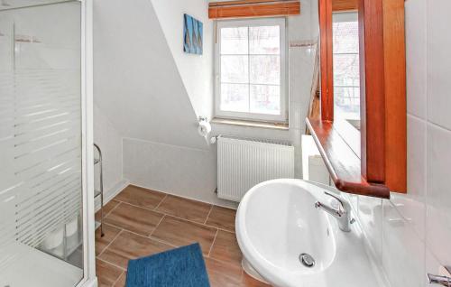 a bathroom with a sink and a shower at Ferienwohnung Südmüritz in Vipperow