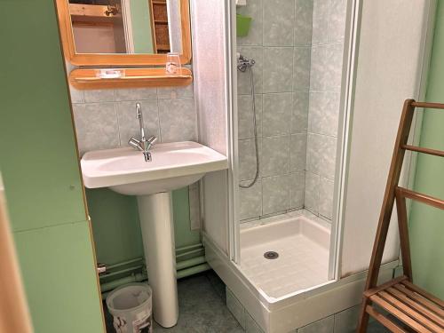 une salle de bain avec un lavabo et une douche dans l'établissement Studio à Risoul 1850, 4 couchages, proche pistes - FR-1-330-584, à Risoul