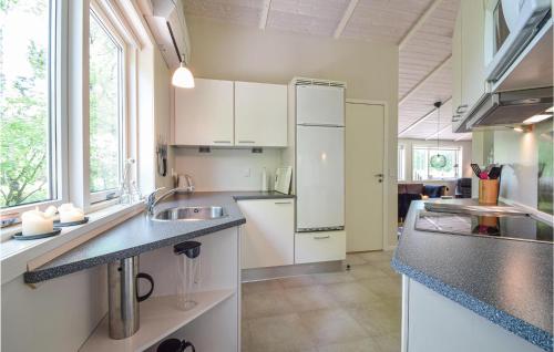 a kitchen with a sink and a refrigerator at Holiday Home Give With Hot Tub X in Lindet