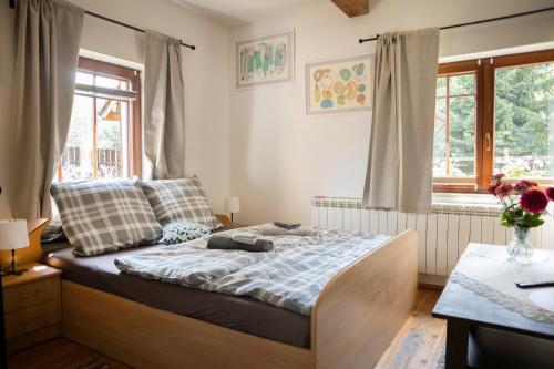 a bedroom with a bed and a window at Doberek Noclegi w Beskidzie Niskim in Kobylanka
