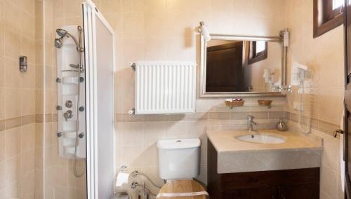 a bathroom with a toilet and a sink and a mirror at Uğurlu Konakları in Kastamonu