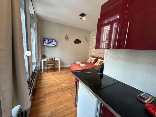 Kuchyň nebo kuchyňský kout v ubytování LeRelaisdOdile - Suite Studios Confort - Idéal PRO & Couple - LILLE VAUBAN
