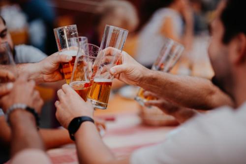 a group of people holding up glasses of beer at Hotel Gailtaler Hof in Kötschach