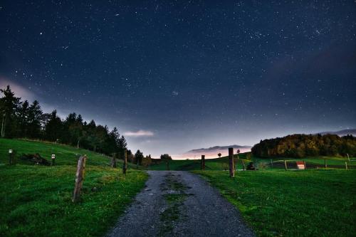 a road in a field at night with a starry sky at Luxury Apartment Ana with Hot tub in Višnja Gora