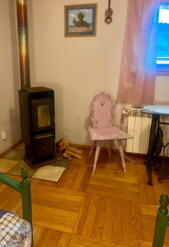 Nowy SecyminにあるPokój Paw-puszcza kampinowskaのリビングルーム(椅子、コンロ付)