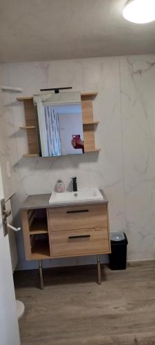 une salle de bain avec un lavabo et un miroir dans l'établissement le studio, à Cornimont