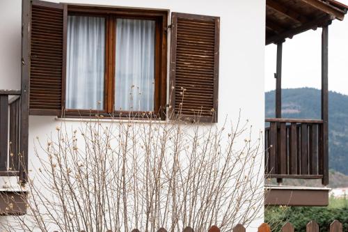 a building with a window and a bush in front of it at Amygdalies Apartments with Fireplace in Karpenision