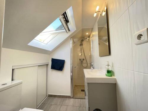a white bathroom with a shower and a sink at N5 Appart Jouy proche HEC RER C in Jouy-en-Josas