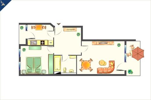 a floor plan of a house with furniture at Ferienwohnung Lieblingseck in Bansin