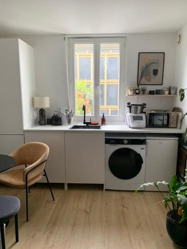 une cuisine avec un évier et un lave-vaisselle dans l'établissement Studio île de Nantes, à Nantes