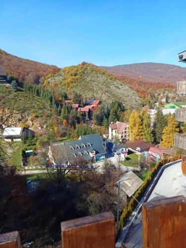 a view of a small town with a mountain at Nikolic 2 Apartmen in Mavrovo